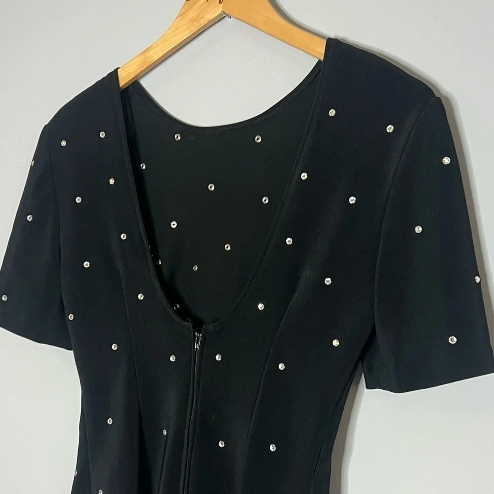 VTG 80s Julie Duroche for After Five Studded Polka Dot With Pleated bottom Dress